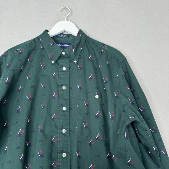 Vintage Stars & Stripes Mens Shirt XL Green Flag Print Western Patriotic Cowboy - Picture 2 of 12